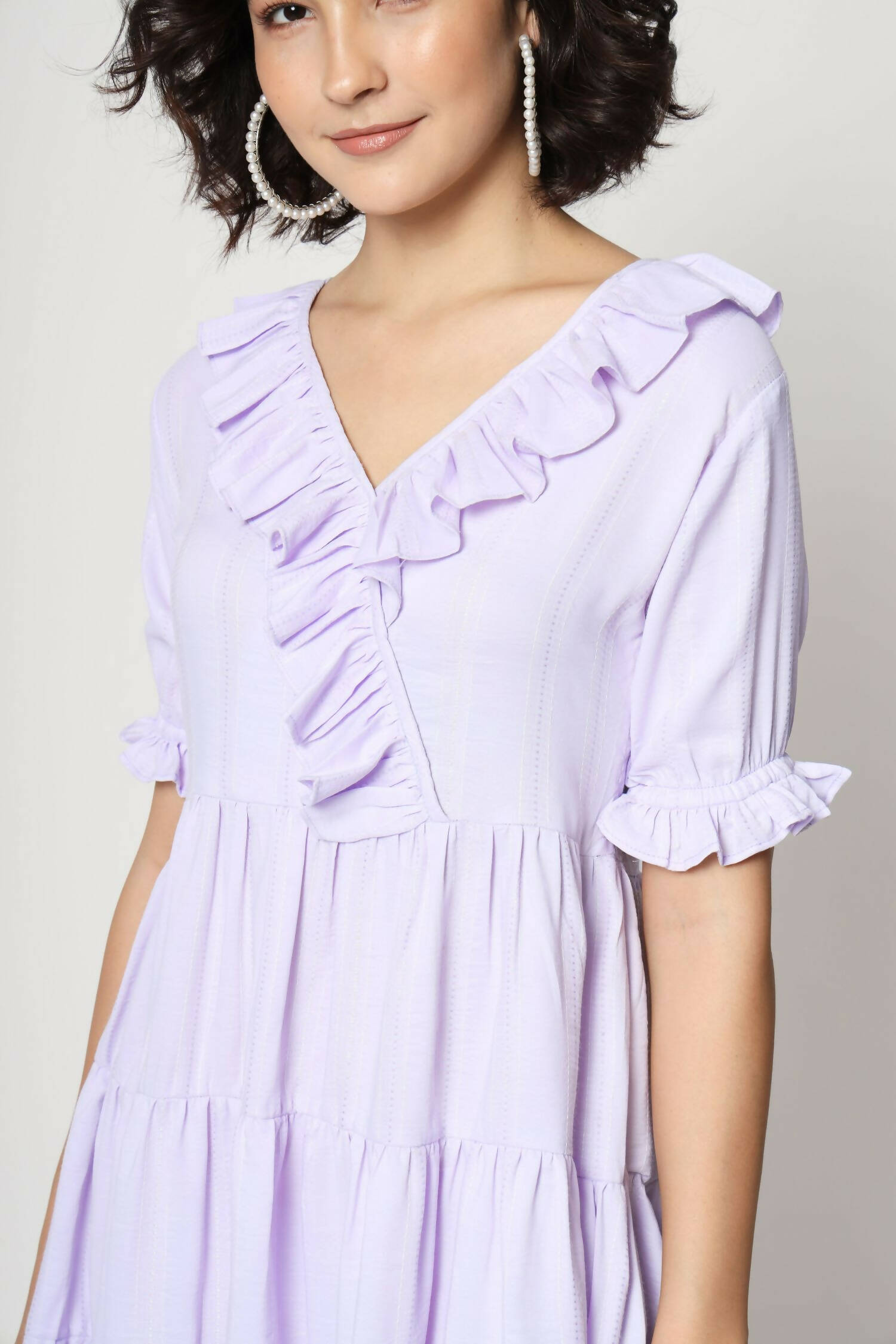 Purple Viscose Texture Flared Dress - Shivani - Distacart