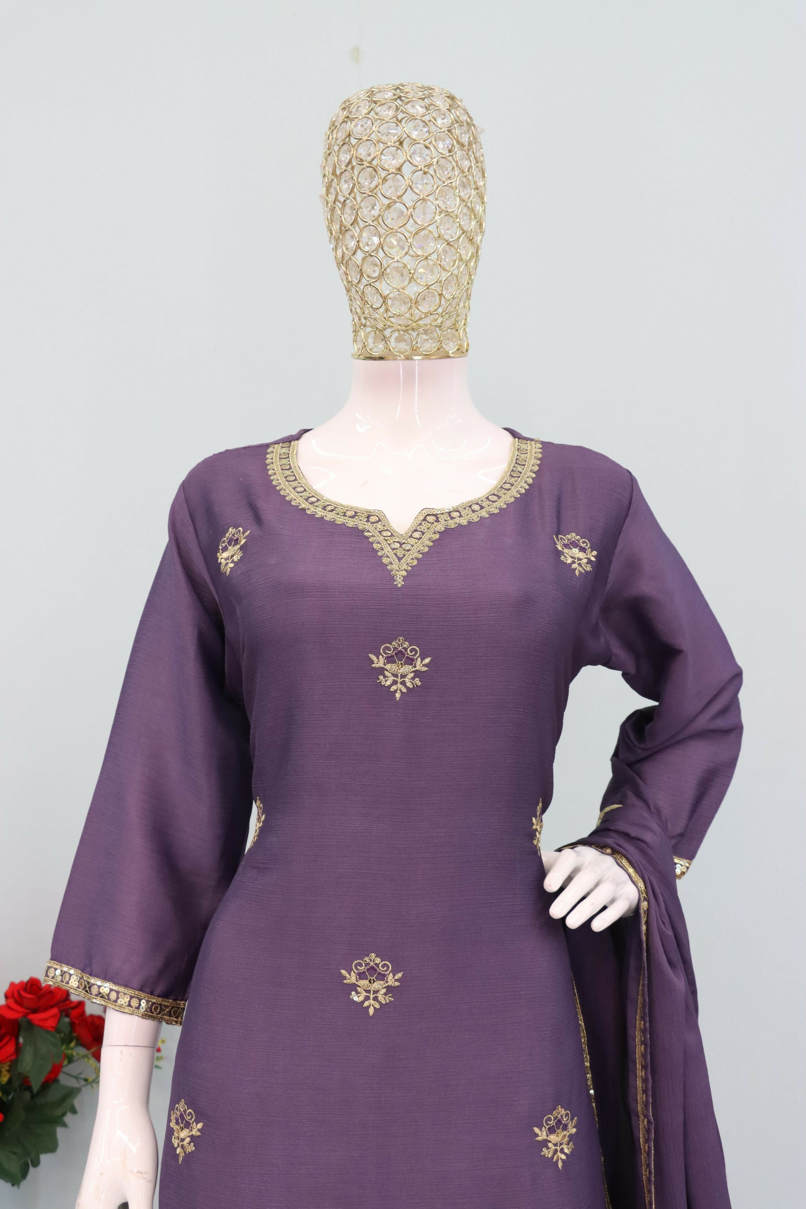 Teeya Creation Onion Color Chinon Silk Heavy Embroidery Work Party Wear Palazzo Set - Distacart