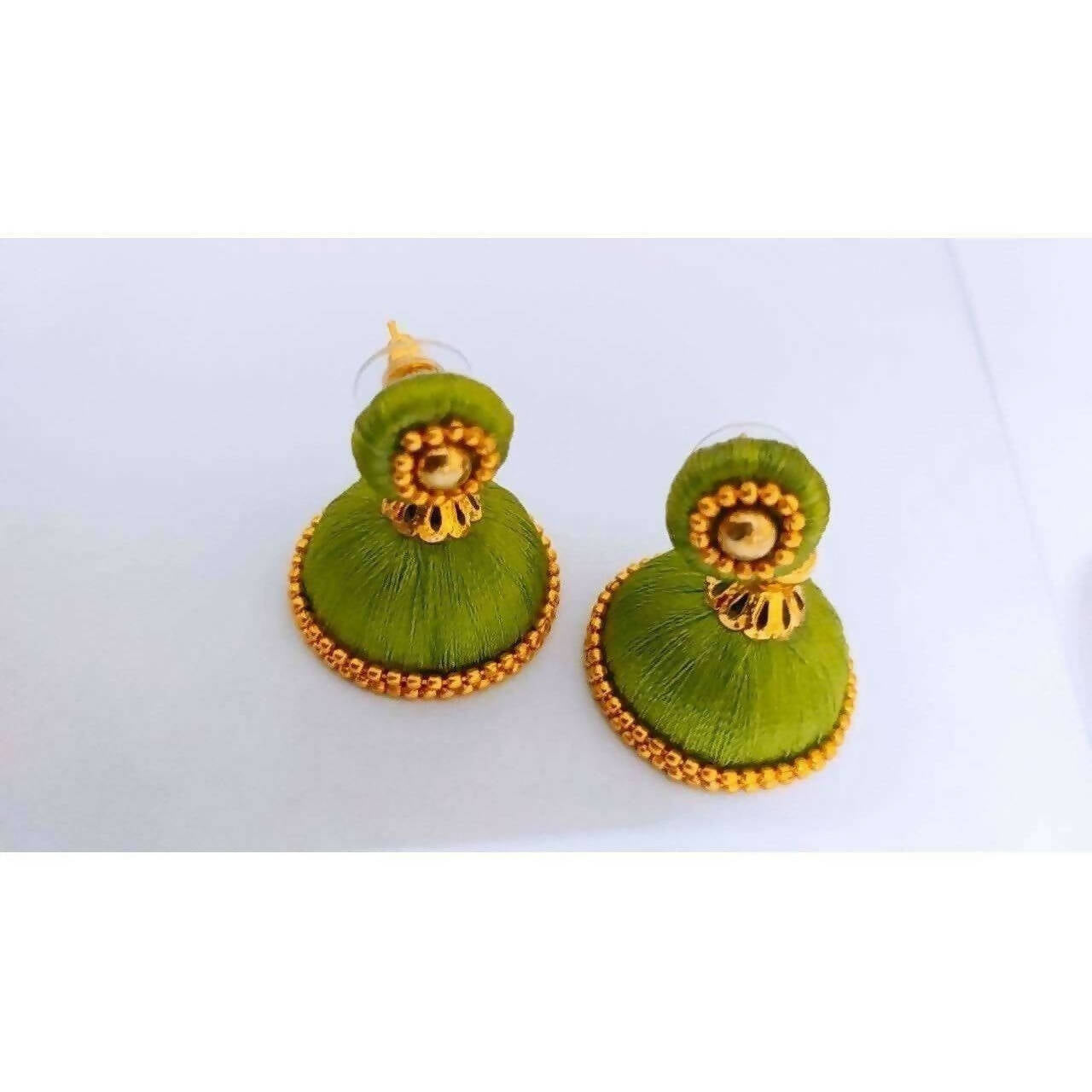 Green and Gold Silk Threaded Necklace Set with Earrings and Maang Tika - Distacart