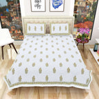 Premium Hand Block Printed Rajasthani Double Bedsheet Bedspread with 2 Pillow Covers