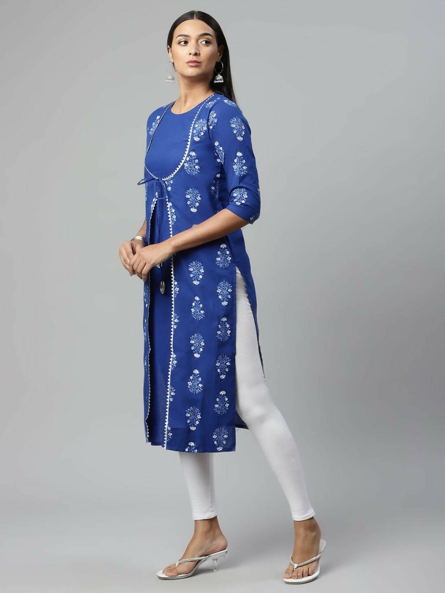 Ahalyaa Womens Beautiful Royal Blue Pure Cotton Printed Kurtas - Distacart