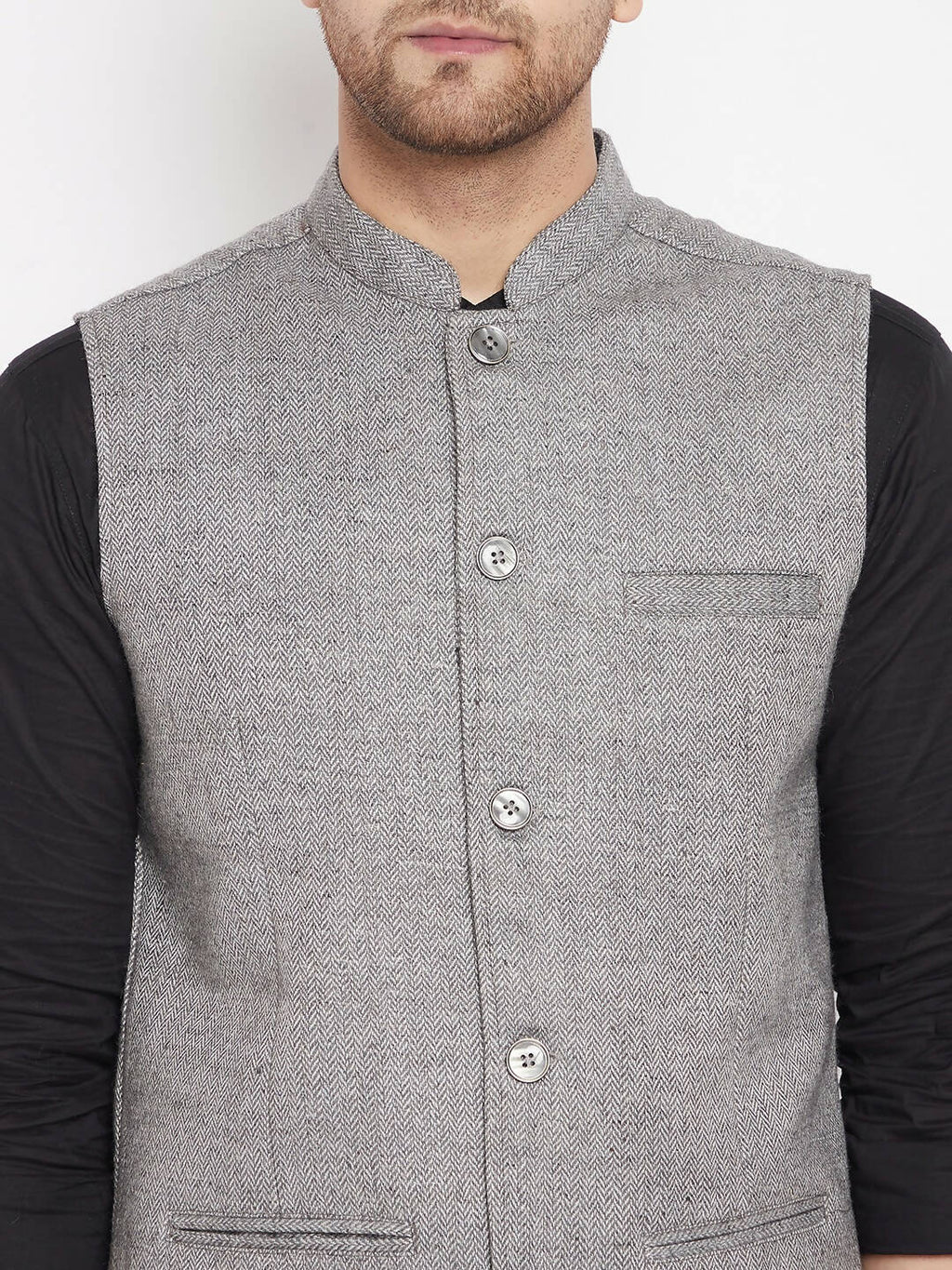 Even Apparels Grey Wool Men Woven Nehru Jacket WL730 - Distacart