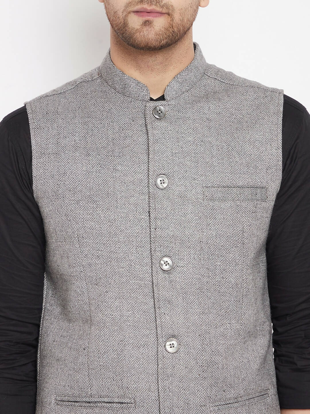 Even Apparels Grey Wool Men Woven Nehru Jacket WL730 - Distacart
