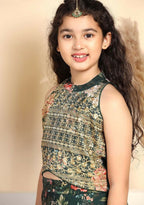 Joban Fashion Girl's Bottle Green Color Lehenga Choli