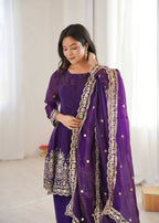 Teeya Creation Purple Color Fendy Satin Silk Embroidery Work party Wear Salwar Suit - Distacart