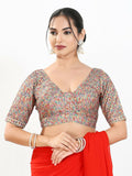 Joban Fashion Multi Mulberry Silk Padded Blouse With V Neck Elbow Sleeves - Distacart