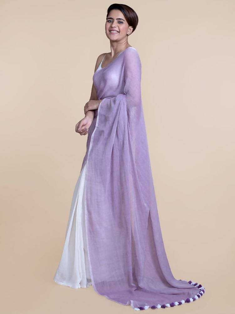 Suta Women Lavender And White Mul Cotton Saree - Distacart