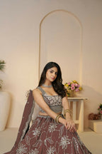 Kesar Fab Dark-Onion-Pink Silk Embroidered Lehenga