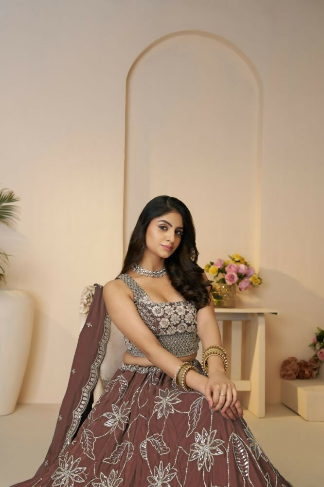 Kesar Fab Dark-Onion-Pink Silk Embroidered Lehenga