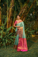Jyoti Fashion Women's Sky Blue Kanjivaram Silk Zari Woven Saree with Blouse - Distacart