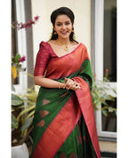 DEIANA'S Beautiful Designer Golden zari Soft Lichi Silk Saree - Light Green