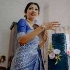 DEIANA'S Beautiful Designer Golden zari Soft Lichi Silk Saree - Blue