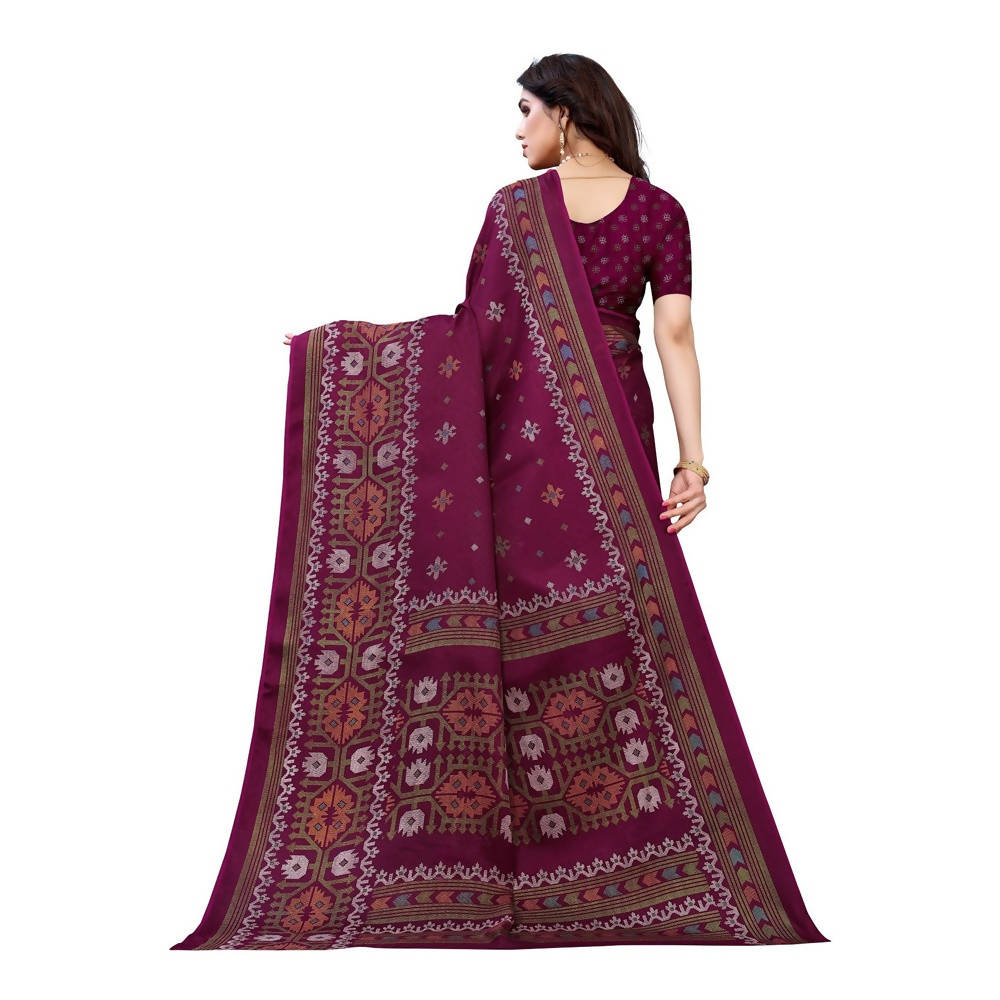 Printed Jute Silk Purple Saree