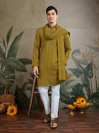 Vastranavya Rust Yellow Exclusive Viscose Rayon Festival Wear Real Mirror Work Kurta with Dupatta