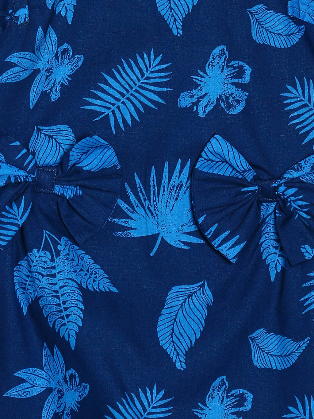 Manet Cotton Frill Bow Frock Leaf Printed - Blue