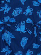 Manet Cotton Frill Bow Frock Leaf Printed - Blue