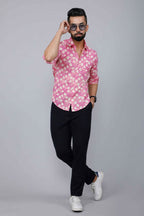 Miravan Men's Pink Print Comfort Cotton Festive Shirt