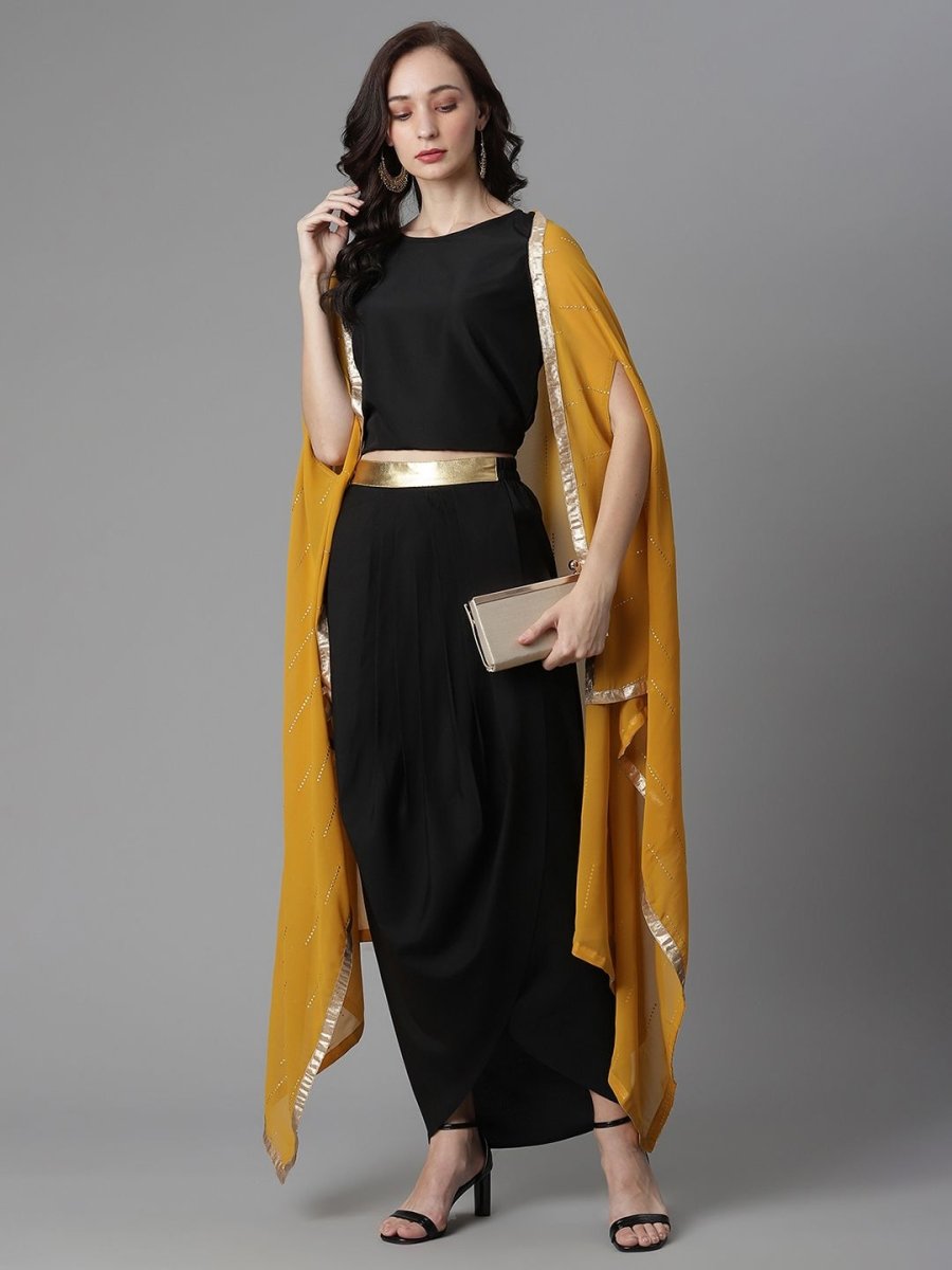 Ahalyaa Women's Black Crepe Top Skirt With Shrug - Distacart