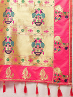 Lorenvalley Fashion Pink Soft Paithani Silk Woven Design Gold Zari Meenakari Weaving Saree