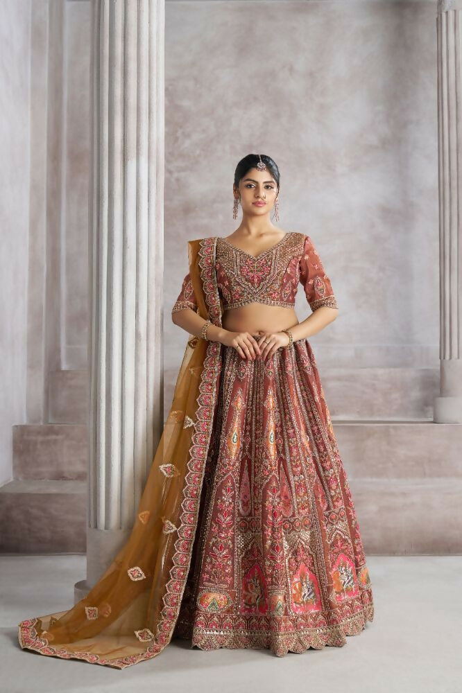 Kesar Fab Brown Banarasi Silk Hand_Woven Lehenga