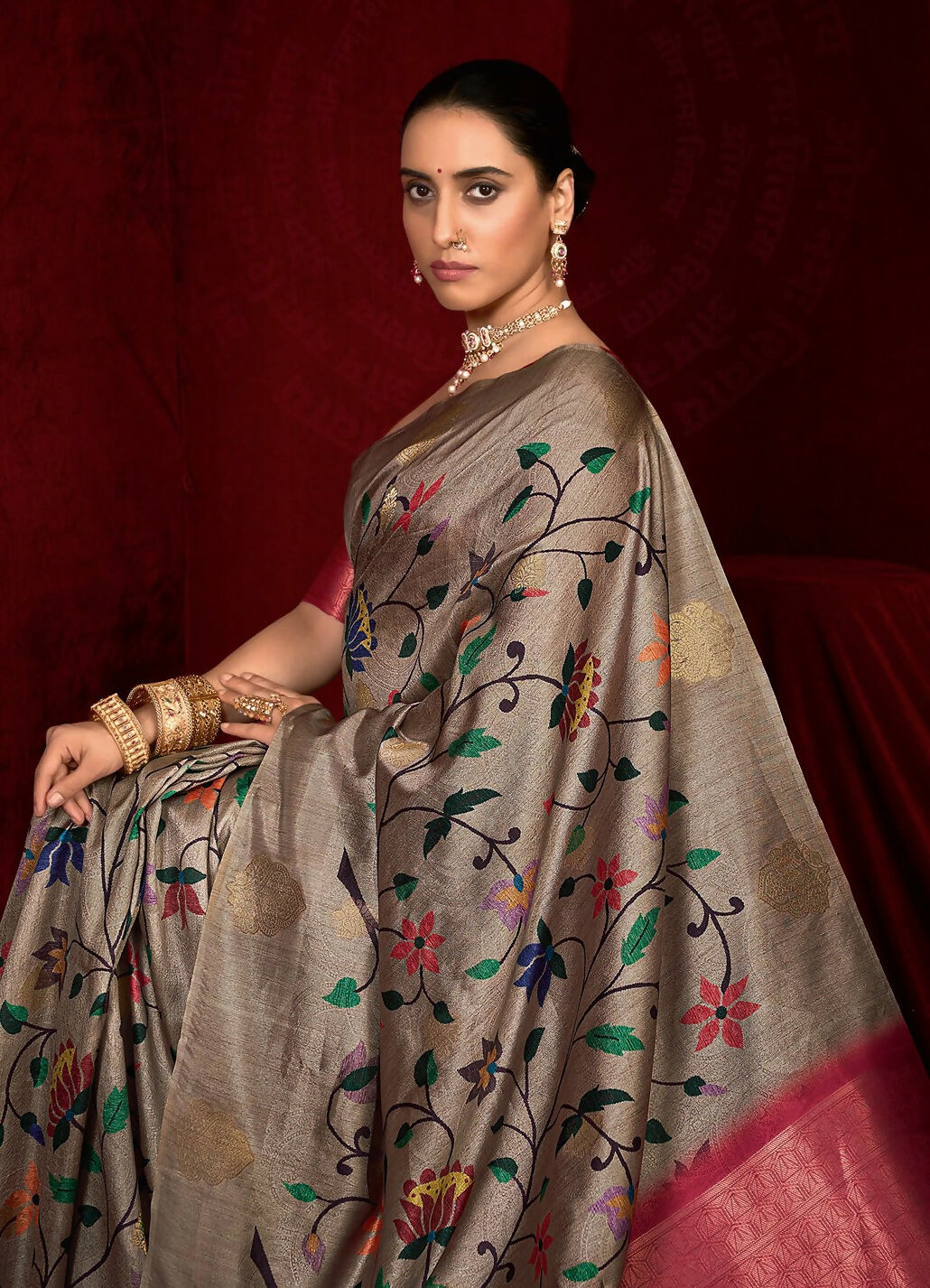 Joban Fashion Multi Color Soft Silk Weaving Fabric With Digital Jamdani Print With Jacquard Rich Pallu & Blouse With Spring Tassels - Distacart