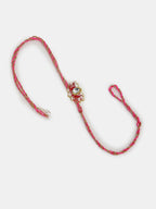 NVR Women & Men Set of 2 Pink Lotus Shape Kundan-Studded & Beaded Handcrafted Wraparound Rakhi Set With Roli Chawal - Distacart