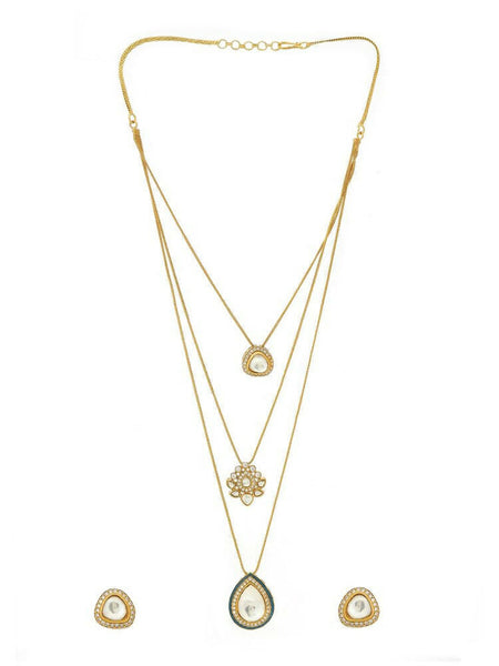 Kundan Antique Finish Earrings and Dew drop Necklace set - Ruby Raang
