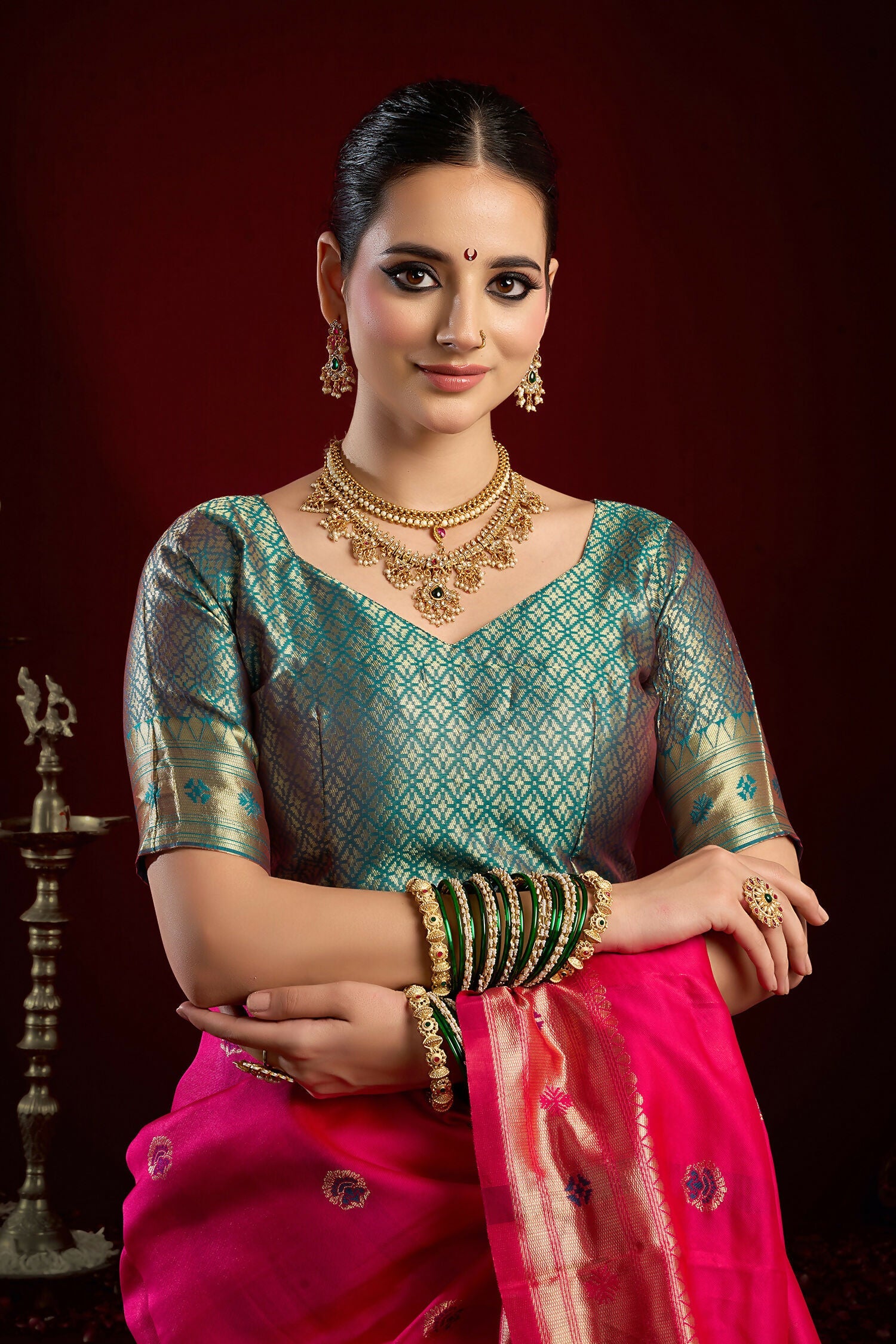 Joban Fashion Pink Paithani Silk Blend Butti Saree - Distacart