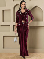Joban Fashion Women Wine Velvet Hand Embellishment Stitched Dress - Distacart