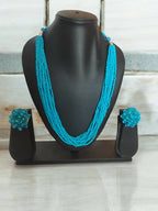 Inhanns Bloom Handmade Beaded Necklace With Earrings - 12 Layers - Skey Blue Necklace Set