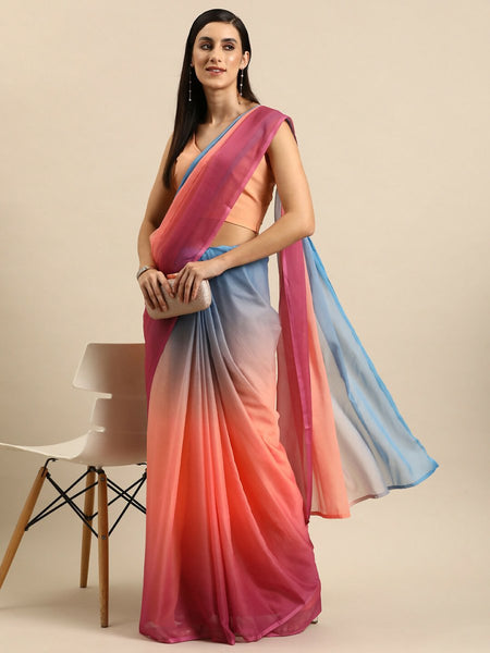 Ahalyaa Women's Traditional Semi Stitch Saree - Peach