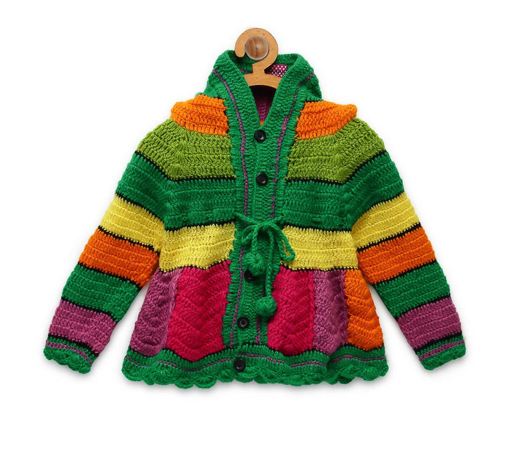 ChutPut Hand knitted Rainbow Hooded Sweater For Baby Boys - Multi