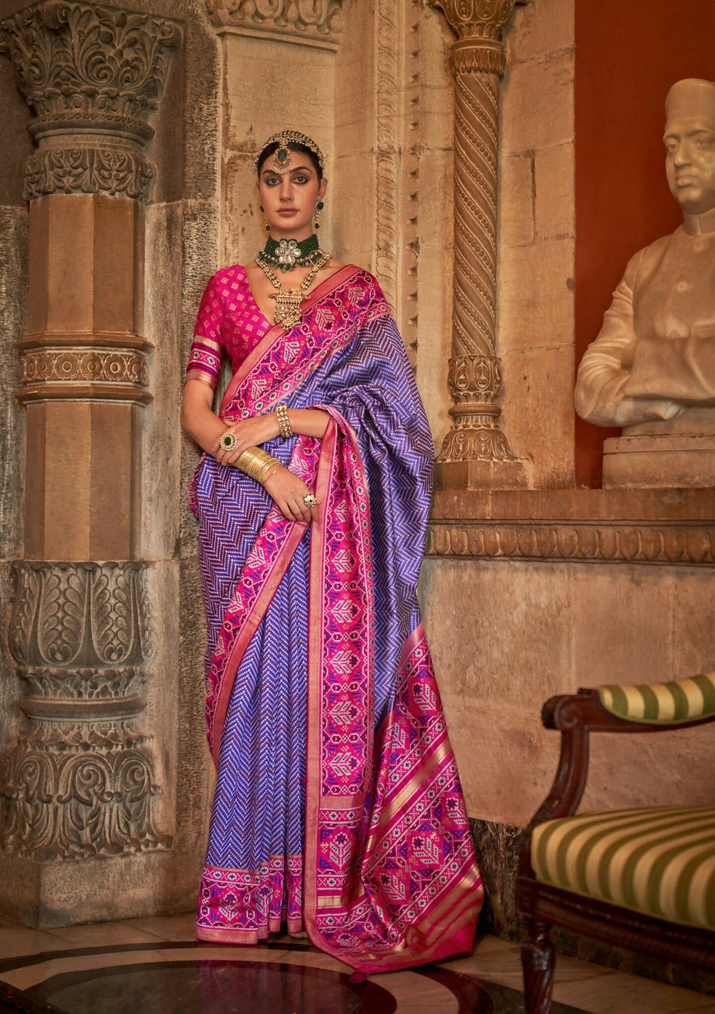 Purple Banarasi Weaving, Ultra Aqua Finish, Zari Work Banarasi Silk Saree - Rath Kunti