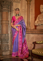 Purple Banarasi Weaving, Ultra Aqua Finish, Zari Work Banarasi Silk Saree - Rath Kunti