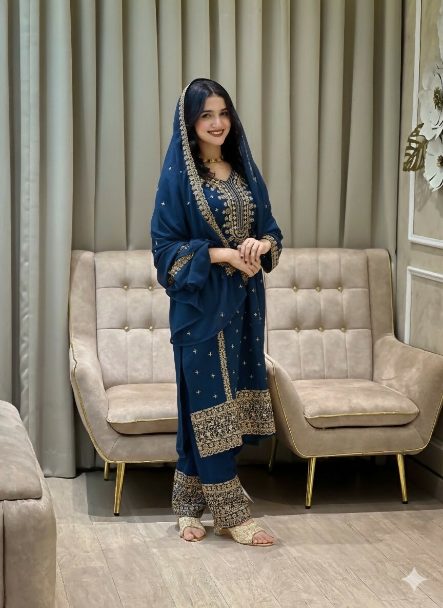Teeya Creation Blue Color Faux Georgette Embroidery Work Party Wear Salwar Suit - Distacart