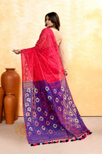 Piyari Fashion Women's Rani Pink Embellished Cotton Blend Jamdani Saree - Distacart