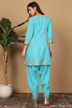Joban Fashion Turquoise Georgette Kurta Set - Distacart