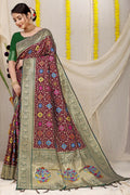 Jyoti Fashion Women's Wine Patola Silk Zari Woven Saree with Blouse - Distacart