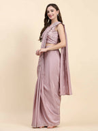 Pink Silk Satin Solid Ready to wear Saree with stitched Blouse - Satiksha