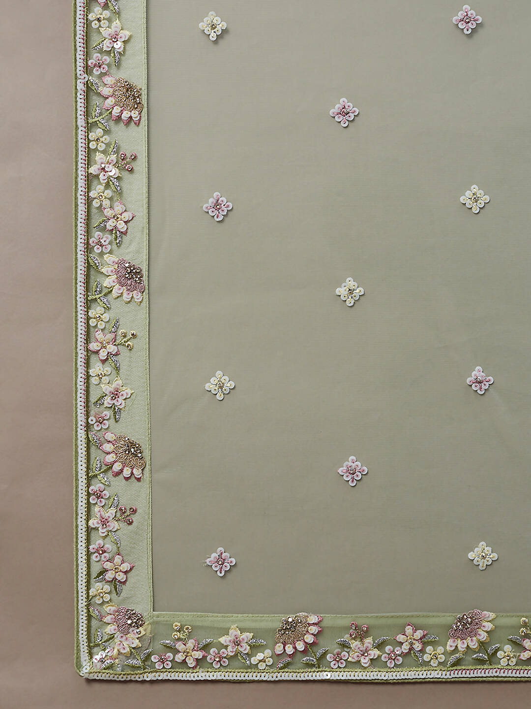 House of Panchhi Lime Green Pure Georgette Sequins with heavy Zarkan embroidery Lehenga choli & Dupatta