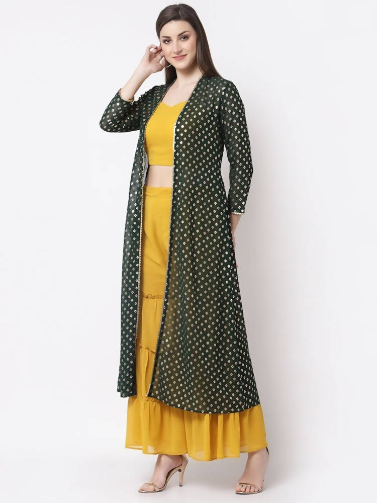 Myshka multi color Color Georgette Solid Top With Pant And Shrug Set