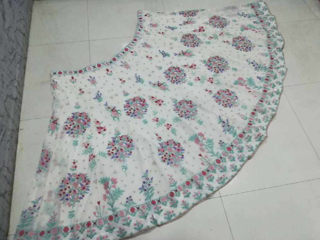Jyoti Fashion Cream Thread Embroidery Georgette Designer Lehenga Choli with Dupatta
