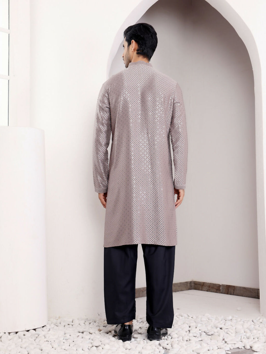 Grey Viscose Designer Chikankari Embroidery Work Men's Kurta - Mahotsav