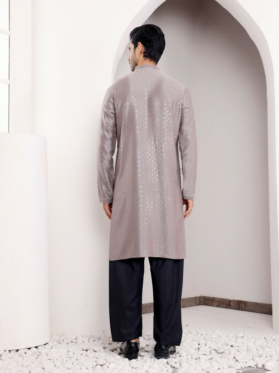 Grey Viscose Designer Chikankari Embroidery Work Men's Kurta - Mahotsav