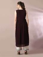 Myshka Women's Coffee Brown Solid Georgette Anarkali Party Kurta Set