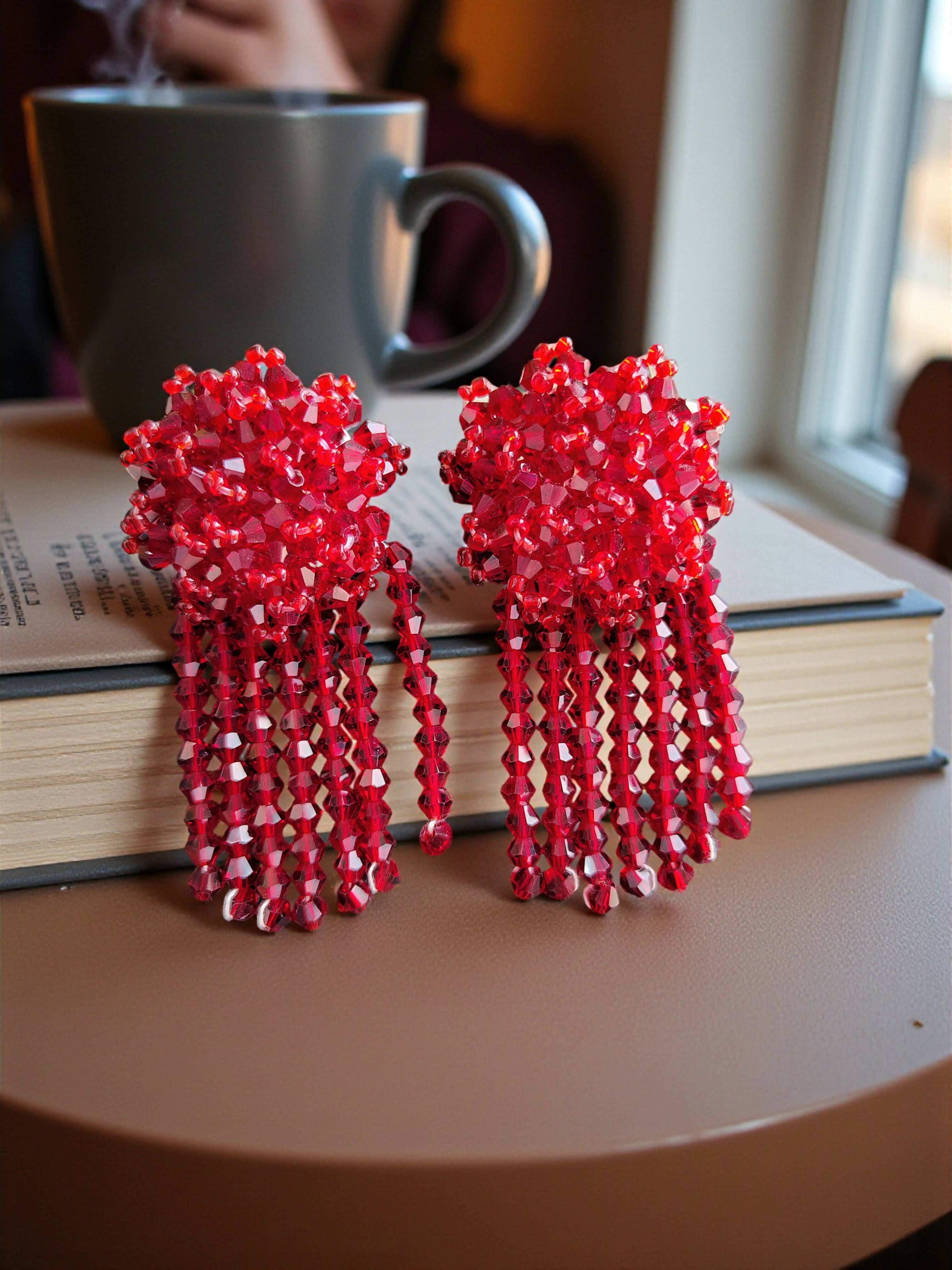Inhanns Handmade Crystal Water Fall Earrings - Short - Maroon Small - Distacart