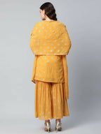Ahalyaa Womens Mustard Georgette Gold Foil Printed Kurta Sharara Set With Dupatta - Distacart