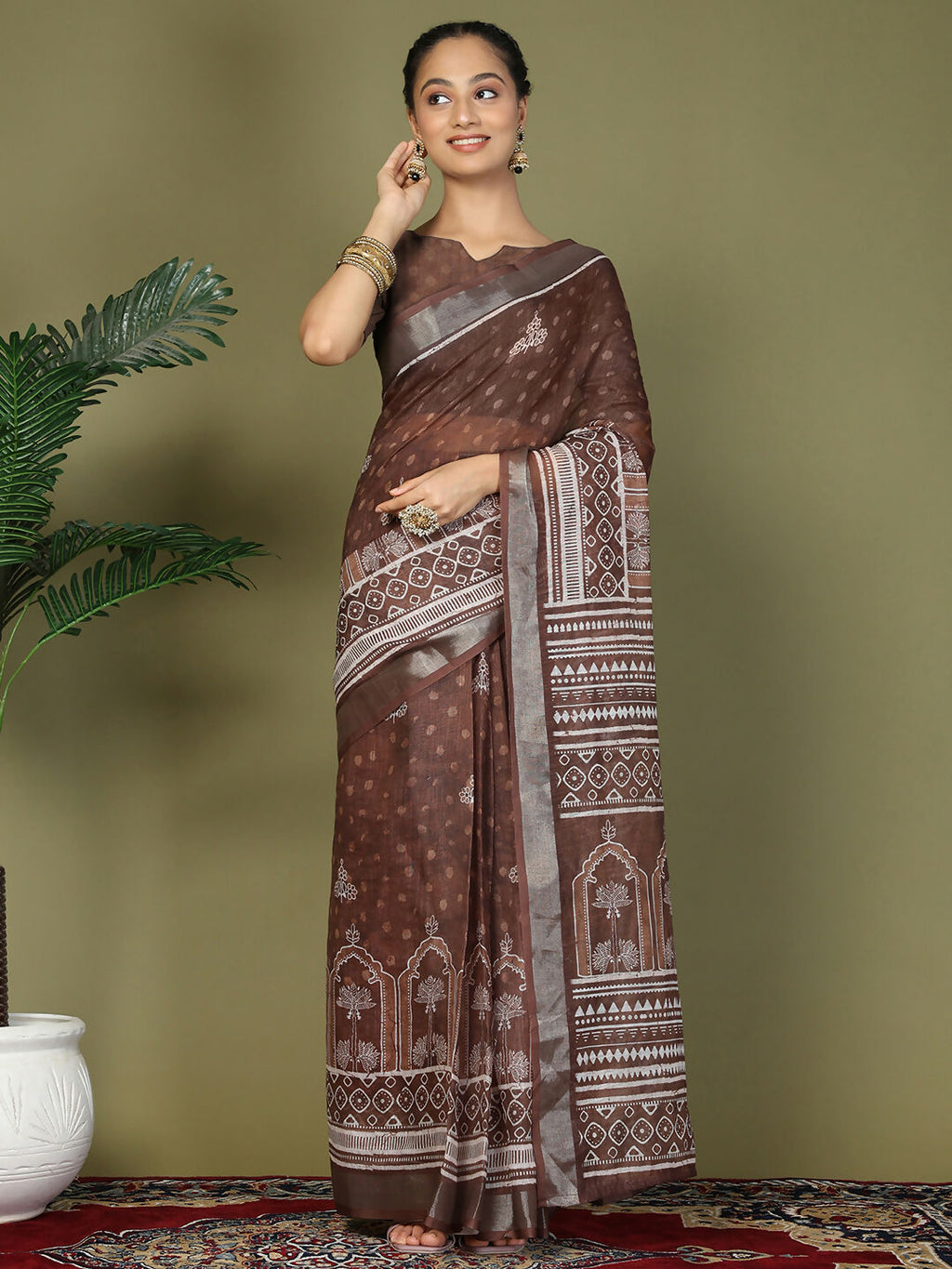 Shree Shyam Fashion Cotton Brown Saree - Distacart