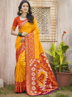 Shree Shyam Fashion Pochampalli Silk Yellow Saree - Distacart