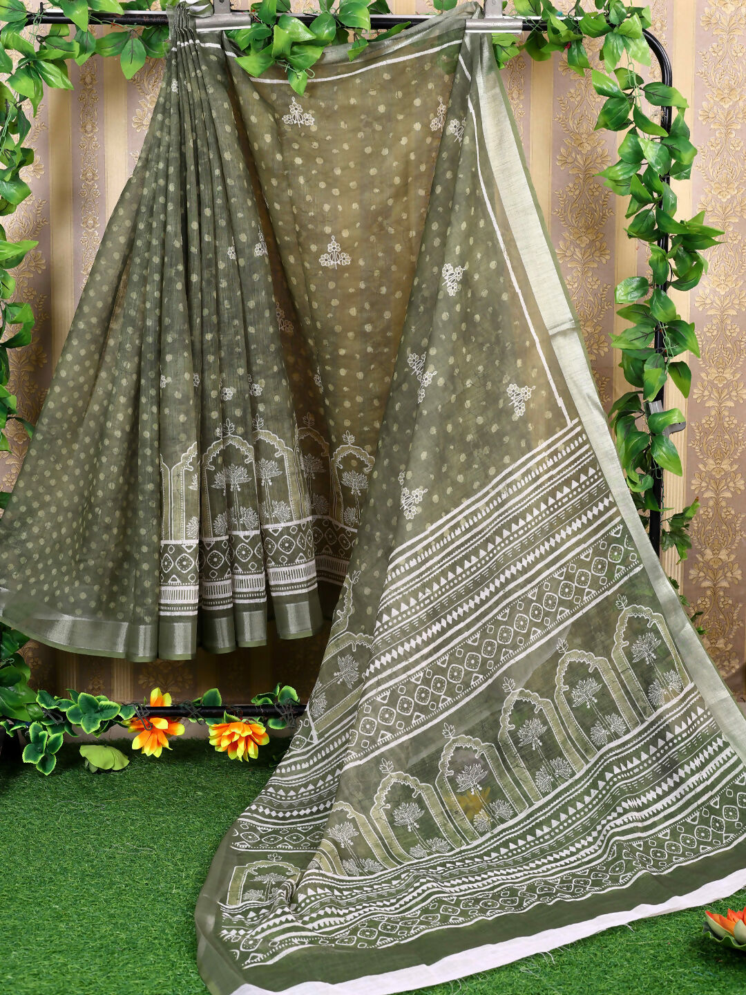 Shree Shyam Fashion Cotton Dark Green Saree - Distacart